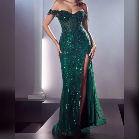 green prom dress sparkly Green Sequin Lace Ruffles Prom Dress – Lisposa main image 0